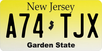 NJ license plate A74TJX