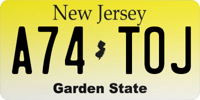 NJ license plate A74TOJ