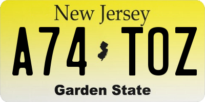 NJ license plate A74TOZ