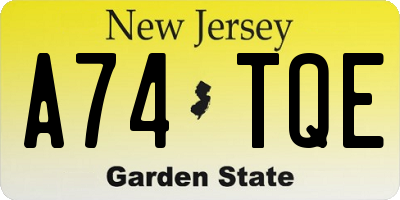 NJ license plate A74TQE