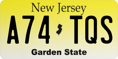 NJ license plate A74TQS