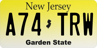 NJ license plate A74TRW