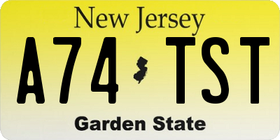 NJ license plate A74TST