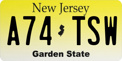 NJ license plate A74TSW