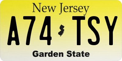 NJ license plate A74TSY