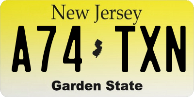 NJ license plate A74TXN