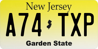 NJ license plate A74TXP
