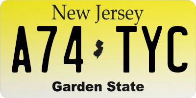 NJ license plate A74TYC