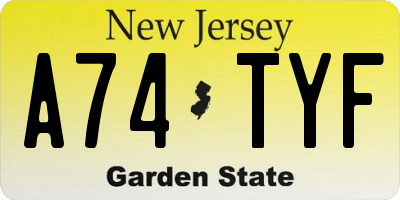 NJ license plate A74TYF