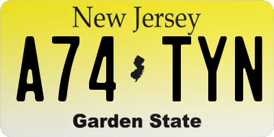 NJ license plate A74TYN