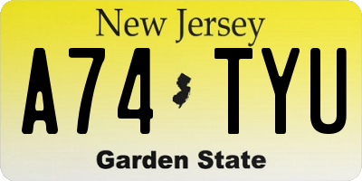 NJ license plate A74TYU