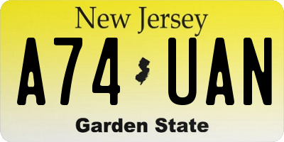 NJ license plate A74UAN