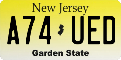NJ license plate A74UED