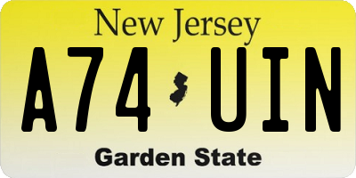 NJ license plate A74UIN
