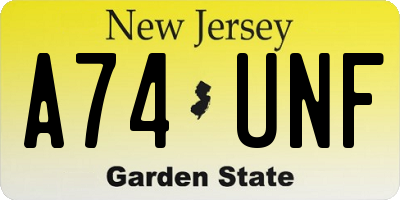 NJ license plate A74UNF