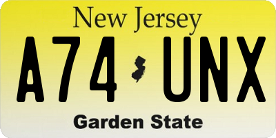 NJ license plate A74UNX