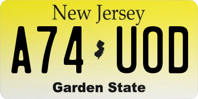 NJ license plate A74UOD