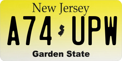 NJ license plate A74UPW