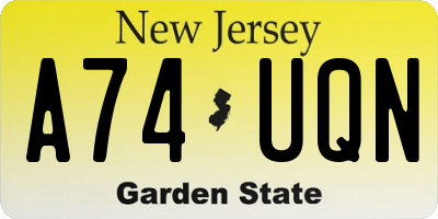 NJ license plate A74UQN