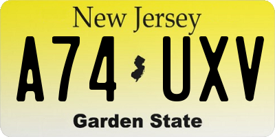 NJ license plate A74UXV