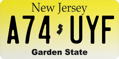 NJ license plate A74UYF