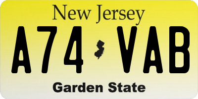 NJ license plate A74VAB
