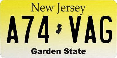NJ license plate A74VAG