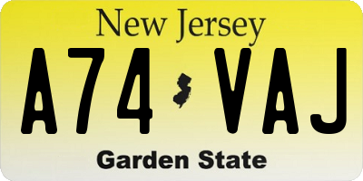 NJ license plate A74VAJ