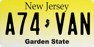 NJ license plate A74VAN