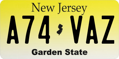 NJ license plate A74VAZ