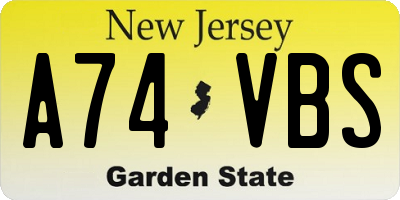 NJ license plate A74VBS
