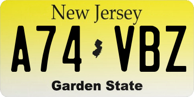 NJ license plate A74VBZ