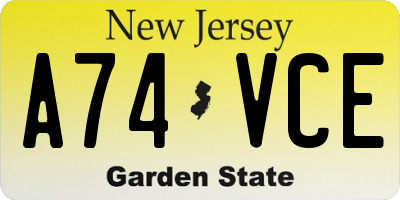 NJ license plate A74VCE