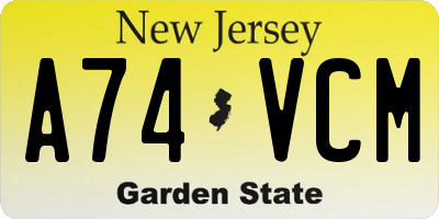 NJ license plate A74VCM