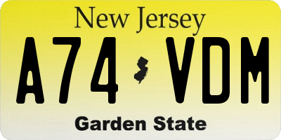 NJ license plate A74VDM