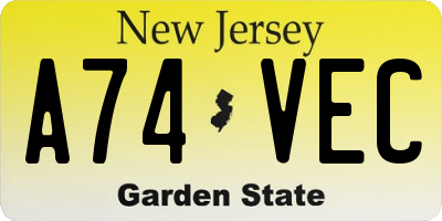 NJ license plate A74VEC