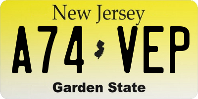 NJ license plate A74VEP