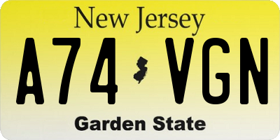 NJ license plate A74VGN