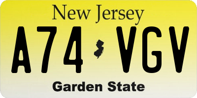 NJ license plate A74VGV