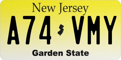 NJ license plate A74VMY