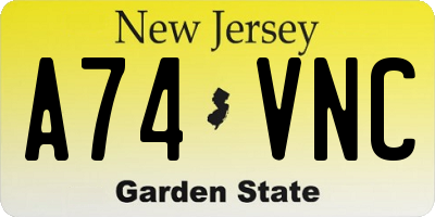NJ license plate A74VNC