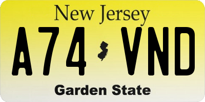 NJ license plate A74VND