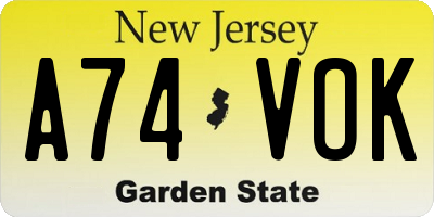 NJ license plate A74VOK