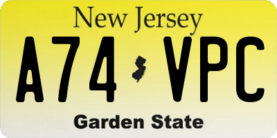 NJ license plate A74VPC