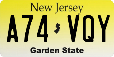 NJ license plate A74VQY