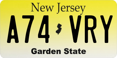 NJ license plate A74VRY