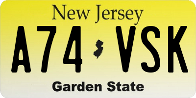 NJ license plate A74VSK