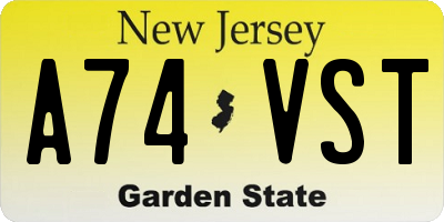 NJ license plate A74VST