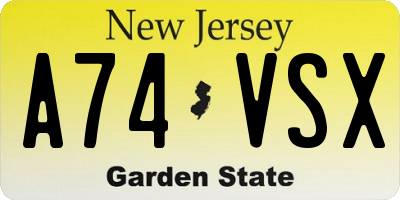 NJ license plate A74VSX