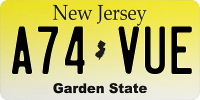NJ license plate A74VUE